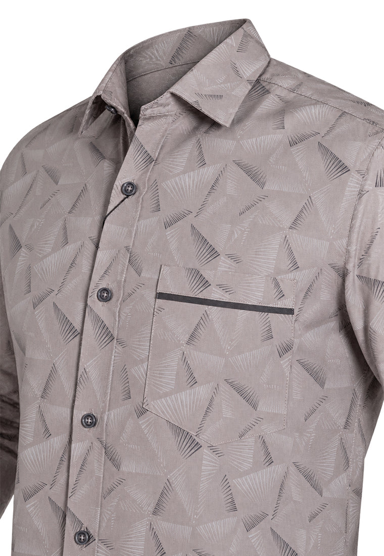 Camisa Sport Manga Larga Estampado Geométrico Gris