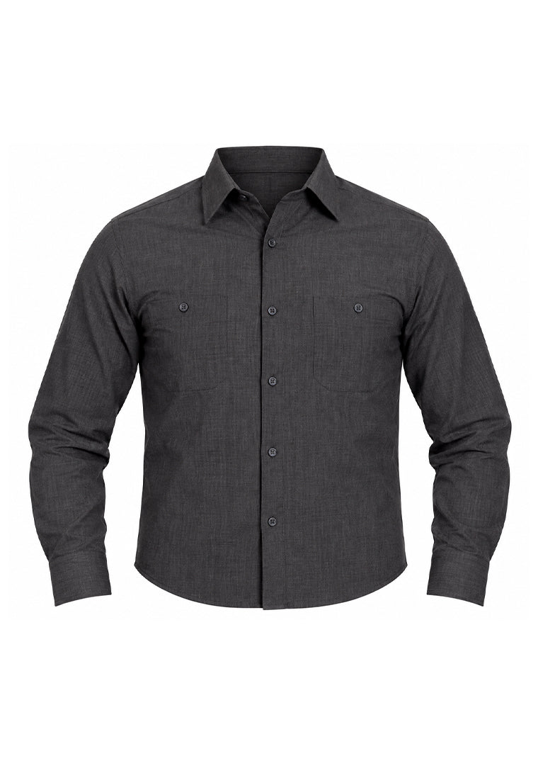 Camisa Sport Manga Larga Gris Jaspeado Doble Bolsillo
