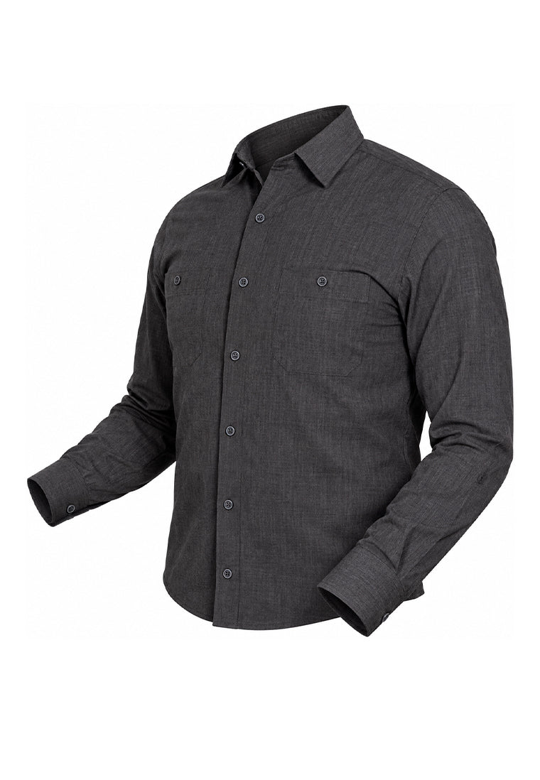 Camisa Sport Manga Larga Gris Jaspeado Doble Bolsillo
