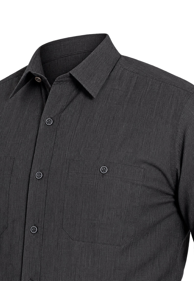 Camisa Sport Manga Larga Gris Jaspeado Doble Bolsillo