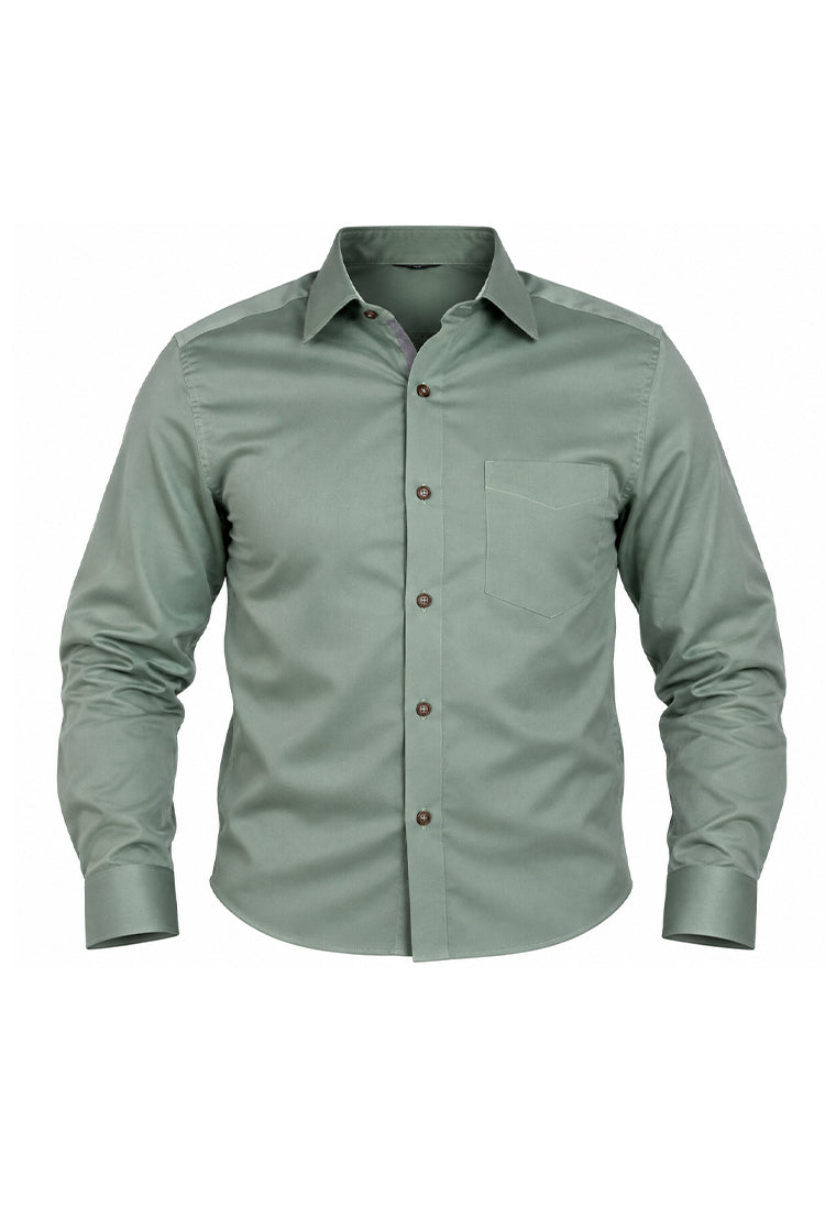 Camisa Sport Manga Larga Verde Suave con Contraste