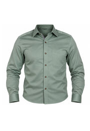Camisa Sport Manga Larga Verde Suave con Contraste