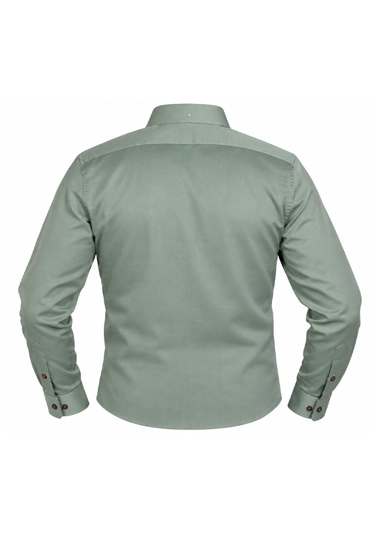 Camisa Sport Manga Larga Verde Suave con Contraste