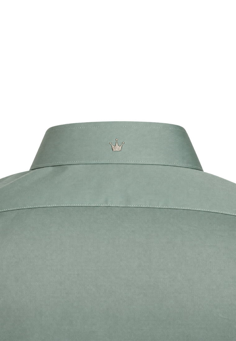 Camisa Sport Manga Larga Verde Suave con Contraste