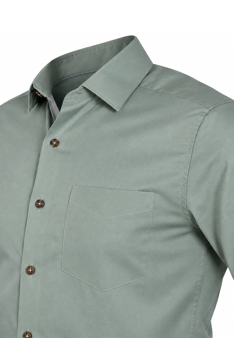 Camisa Sport Manga Larga Verde Suave con Contraste