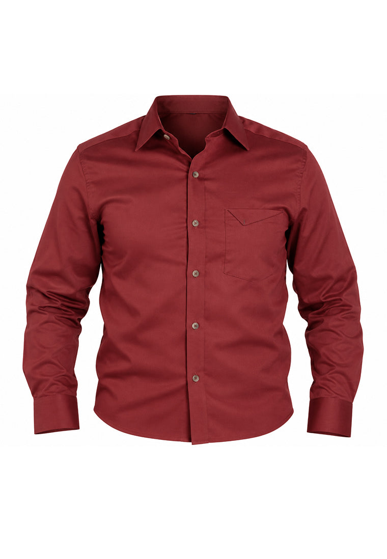 Camisa Sport Manga Larga Vinotinto con Bolsillo