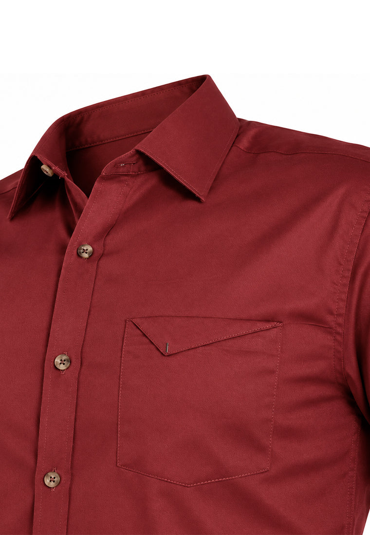 Camisa Sport Manga Larga Vinotinto con Bolsillo